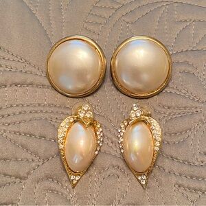 Two Pairs of Vintage Gold and Pearl Earrings